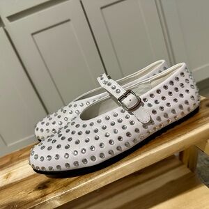 White Rhinestone Mary Jane Ballet Flats